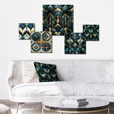 «Watchet - Damask Wall Art», ensemble de 5