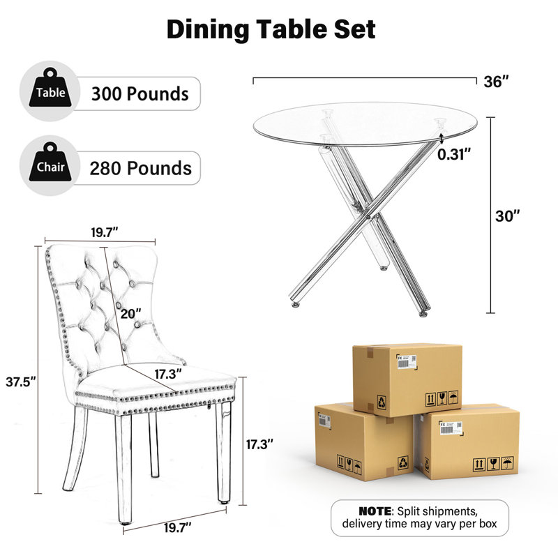 Round Glass Table Dining Set, Blue, 5