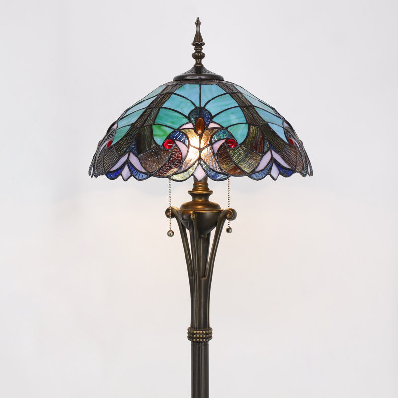 Tiffany Floor Lamp Green Liaison Stained Glass Standing Reading Light 16X16X70 Inches Antique Pole Corner Lamp Decor Bedroom Office Living Room