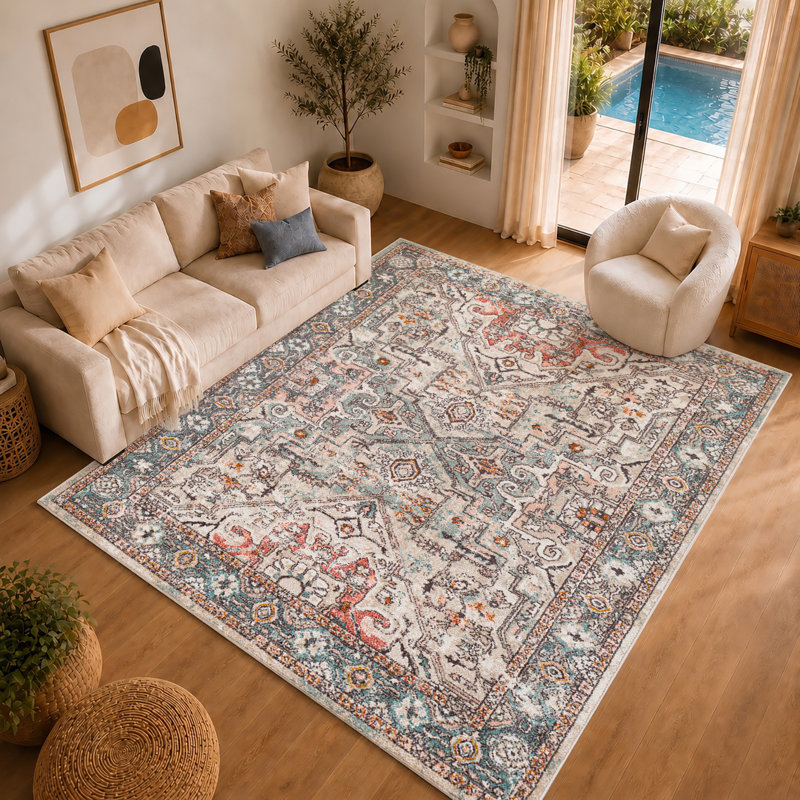 Jebediah Rectangle Oriental Washable Area Rug, Rectangle 140 x 200cm