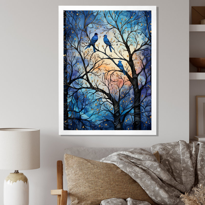 " Tree Moonlit Silhouette II ", White Picture Frame, 44" H x 34" W x 1.5" D