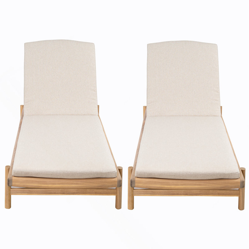 Chaise longue avec coussin en bois d'acacia, ensemble de 2