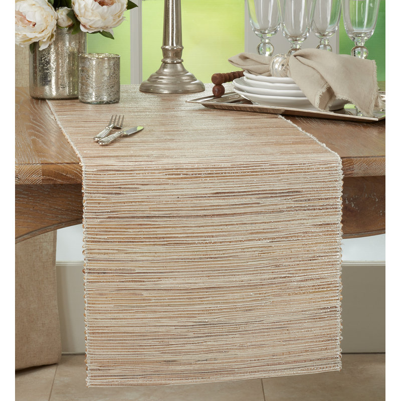 Beige Woven Ramie Coastal Table Runner, 14"x90"