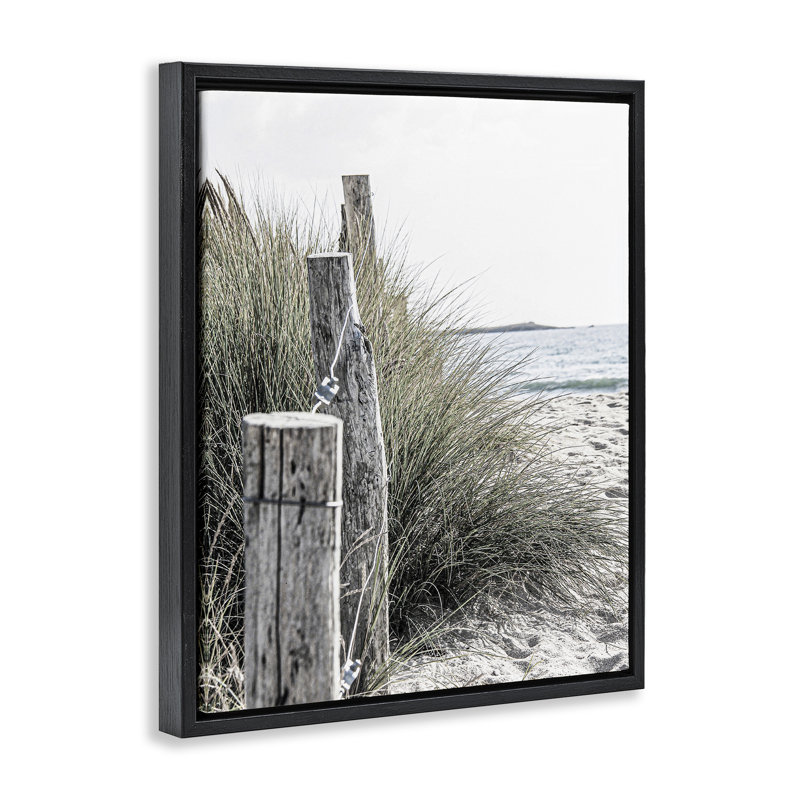 Paysage de plage côtière, H 17 po x l 21 po, Cadre flottant noir de jais
