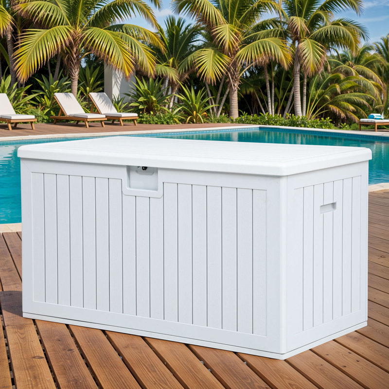 Edrosie Inc 54.3'' W 150 Gallons Water Resistant Resin Lockable Deck Box, White