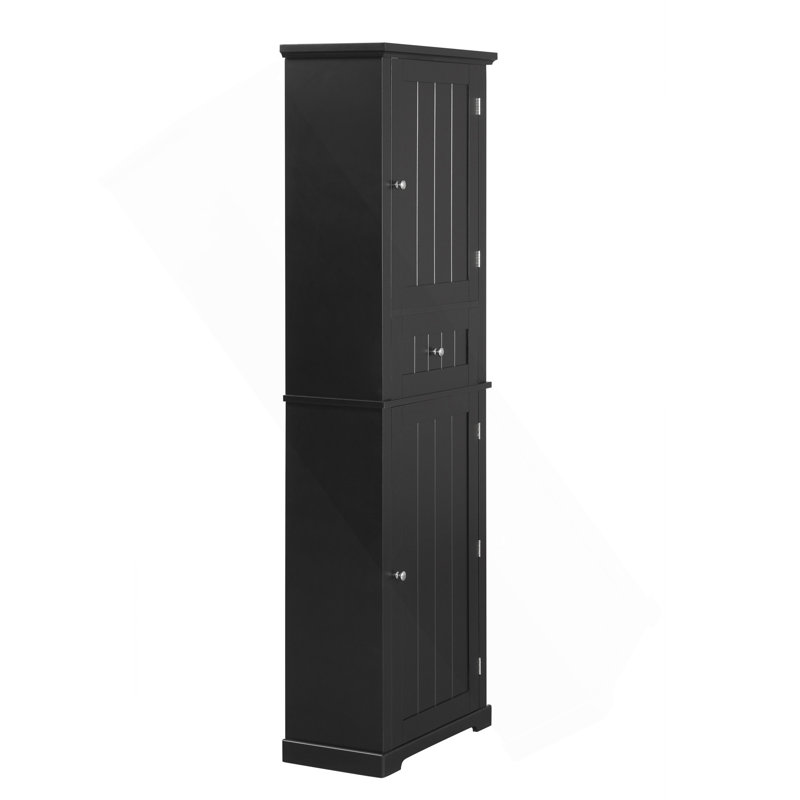 Grande armoire de rangement pour salle de bain, armoire de rangement autoportante avec tiroir et tablette réglable, panneau de fibres à densité moyenne avec finition peinte, noir (ancien numéro de référence: WF312727AAB)