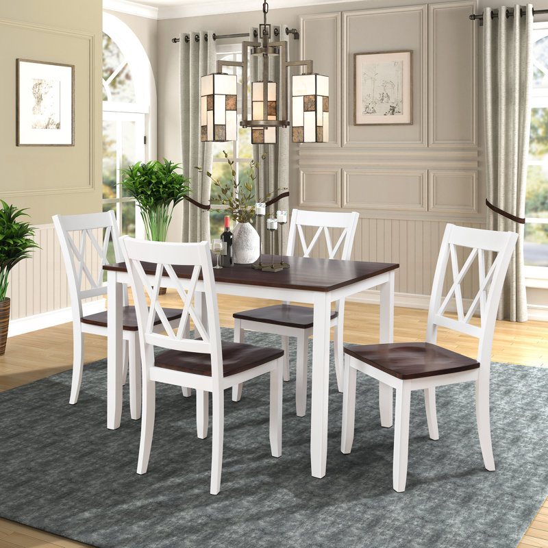 Ensemble de table de salle à manger 5 pièces, ensemble de table et chaises de cuisine en bois, espresso et blanc