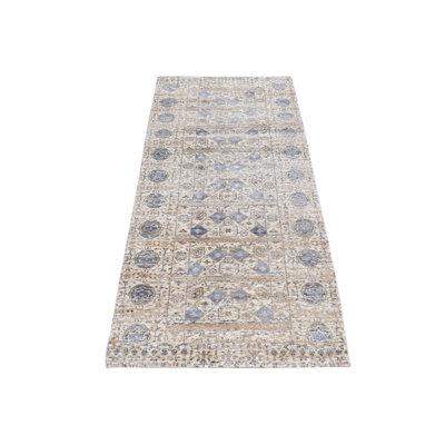 2'7" x 6'1" New Hand Knotted Brown Wool & Silk Runner Oriental Rug - MOA10287349