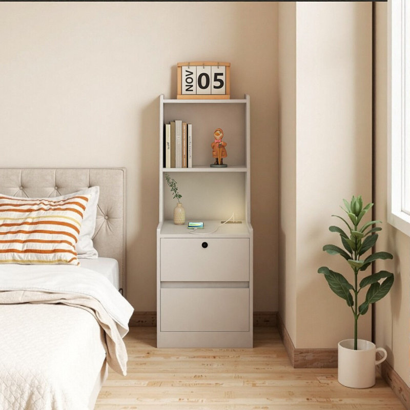 Table de chevet avec station de charge, Blanc