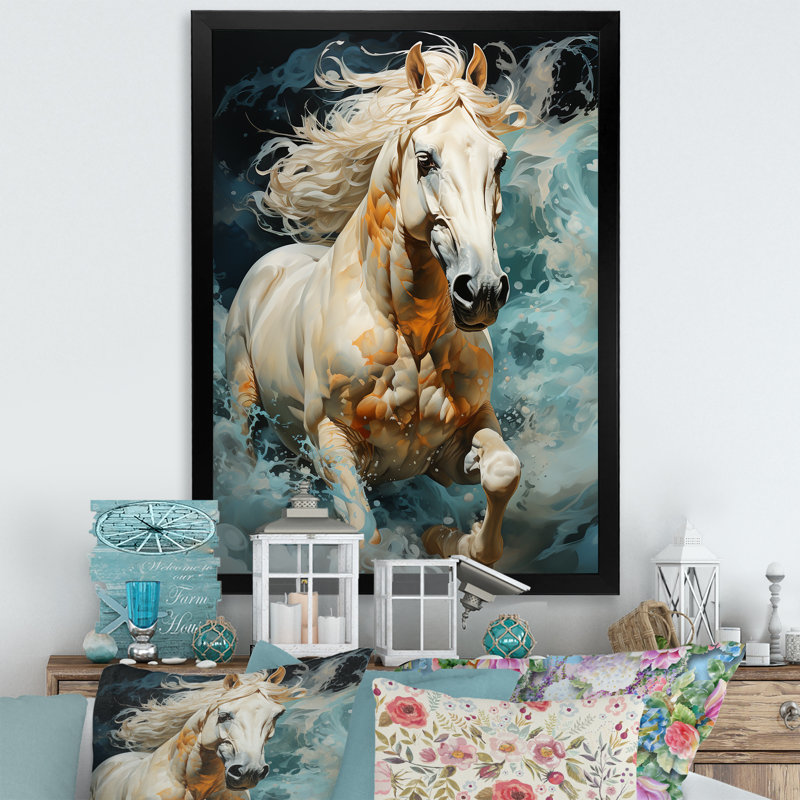 «Whimsical of a Horse Cantering in Fog», reproduction sur toile, Cadre photo noir, H 32 po x l 16 po x P 1 po