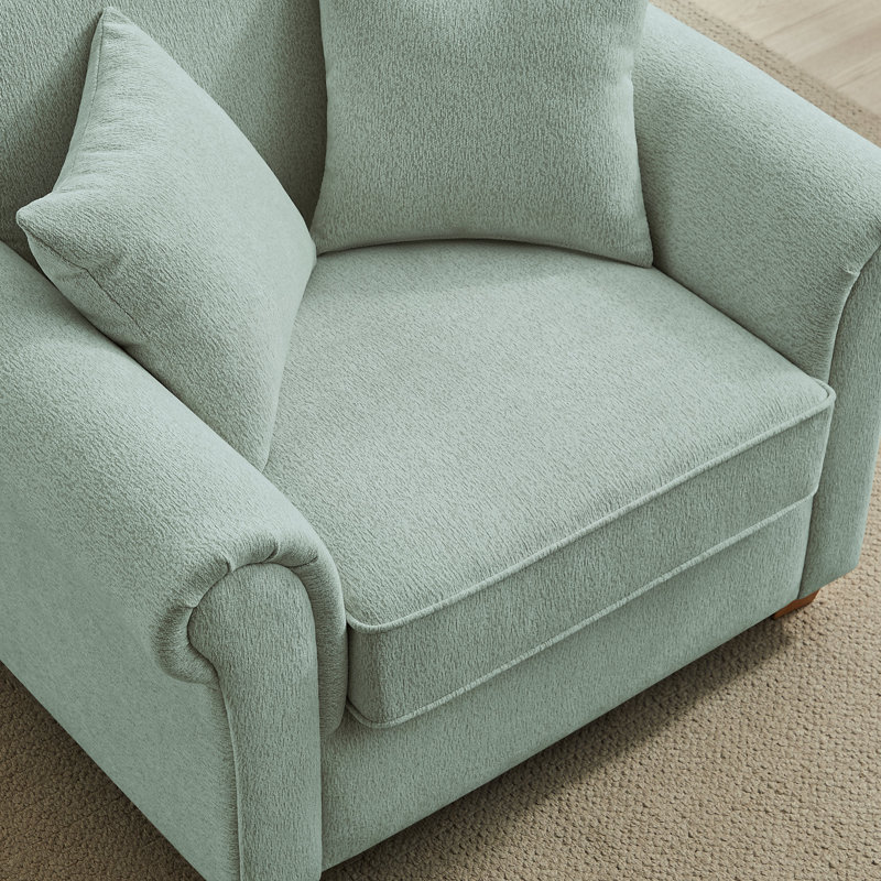 Fauteuil d'appoint de 104 cm (40,94 po) avec pieds en bois massif, 2 coussins décoratifs inclus, fauteuil ergonomique avec accoudoirs incurvés pour salon, chambre ou coin lecture