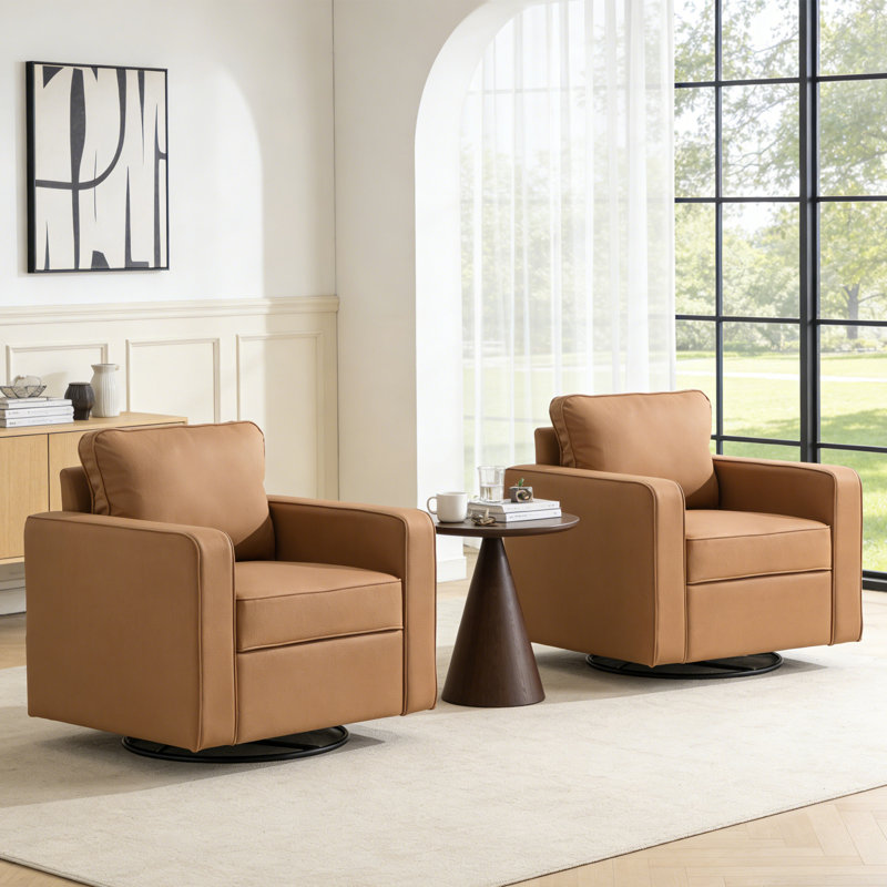 Fauteuil d'appoint large rembourré et pivotant avec siège de rangement (ensemble de 2), Ambre