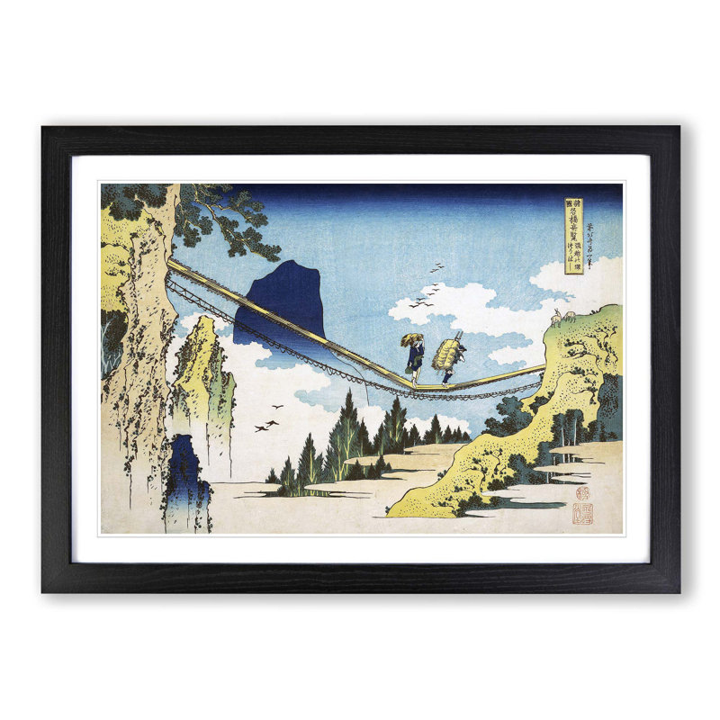 The Suspension Bridge by Katsushika Hokusai - Picture Frame Painting Print, Black Framed, 48cm H x 65cm W x 2cm D