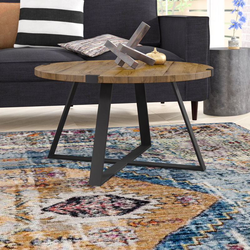 Table basse ronde à pieds croisés Paramus, Noyer foncé, Noir