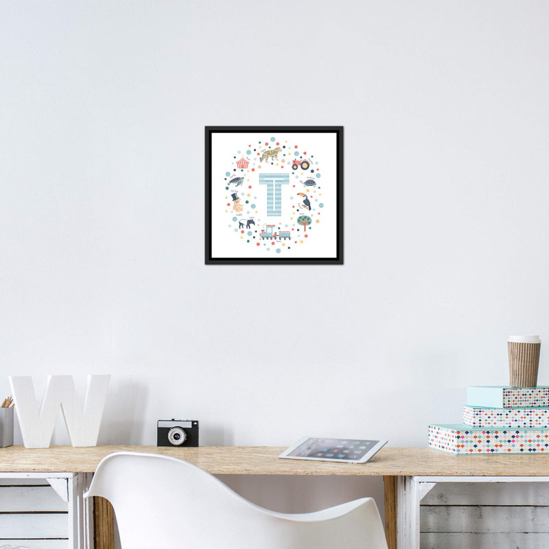 Lettre T - impression d'art graphique, Aucun mat, H 18 po x l 18 po x 1,5 po, Toile avec cadre noir patiné
