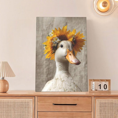 «Rustic Duck», art mural drôle de tournesol, décorations murales mignonnes, reproductions d'art encadrées pour salle de bain chambre à coucher salon chambre de bébé 16 po x 24 po