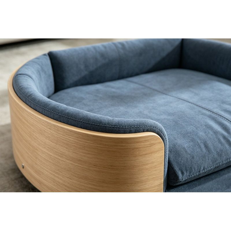 Lit pour chien surélevé de style scandinave avec pattes en bois massif et dossier en bois courbé, 9.85" H x 30.7" W x 20.8" D