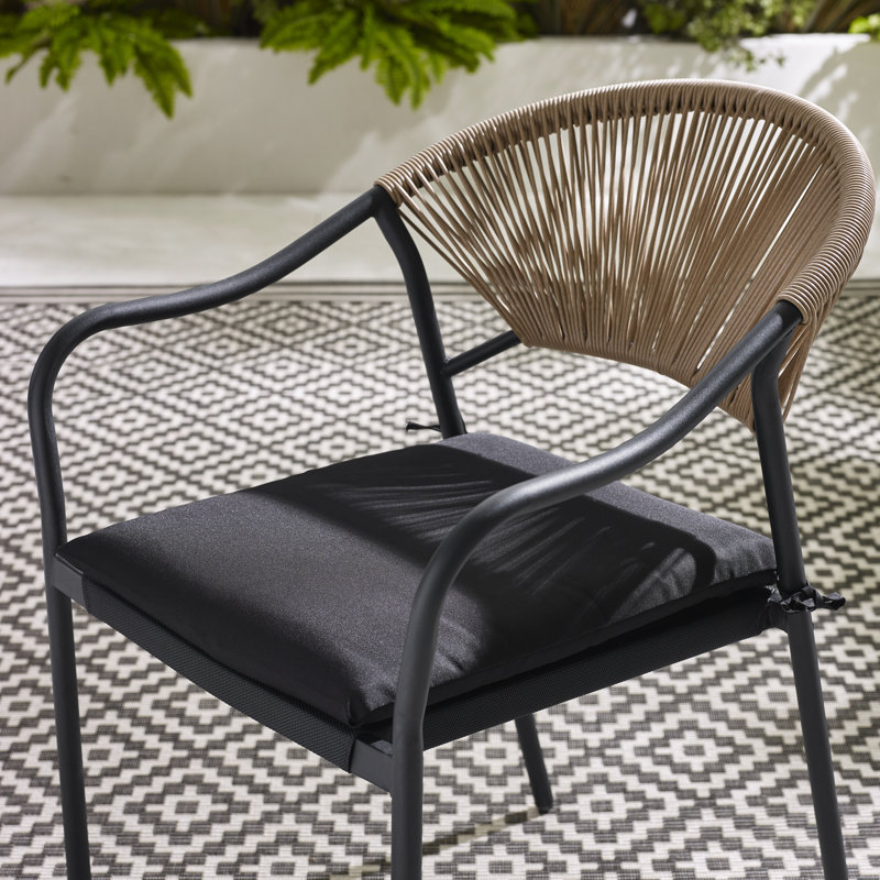 Outdoor Patio Dining Armchair with Cushion, Black