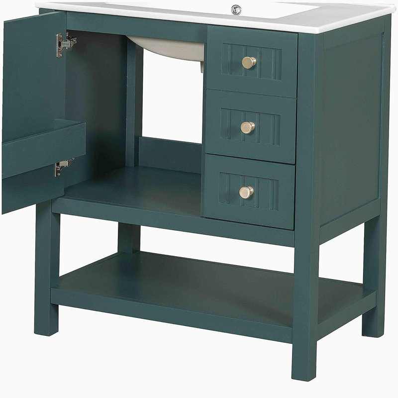 Meuble-lavabo de style transitionnel de 30 pouces avec lavabo en céramique