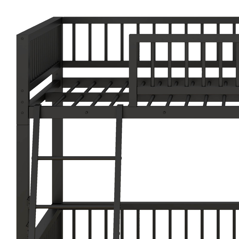 Full XL Over Queen Bunk Bed For Adults, Bunk Beds Frame With Ladder And Safety Guardrails, Can Be Converted Into Two Beds