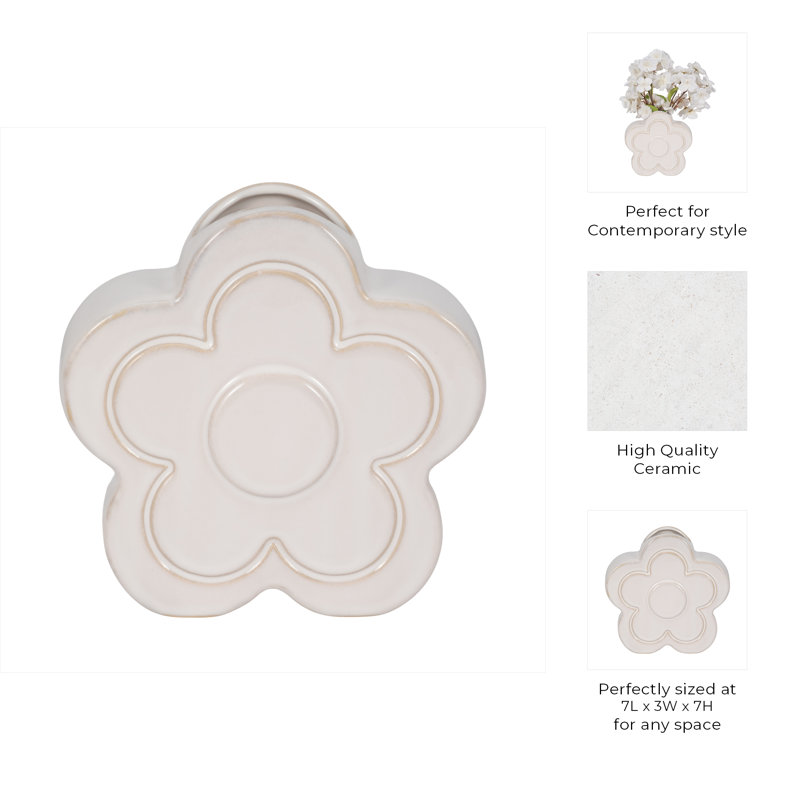 Sagebrook Home 7" Flower Power Object Vase, Ivory