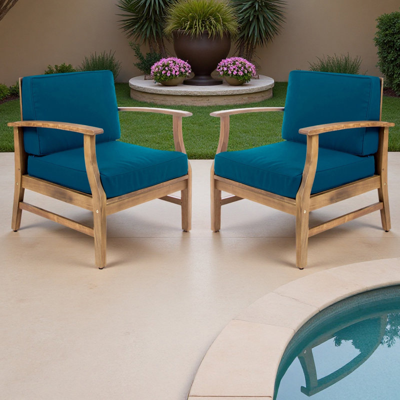 Ensemble de 2 fauteuils club, Bleu, Naturel