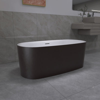59 In. X 28 In. Solid Surface Freestanding Soaking Bathtub In Degree Gray