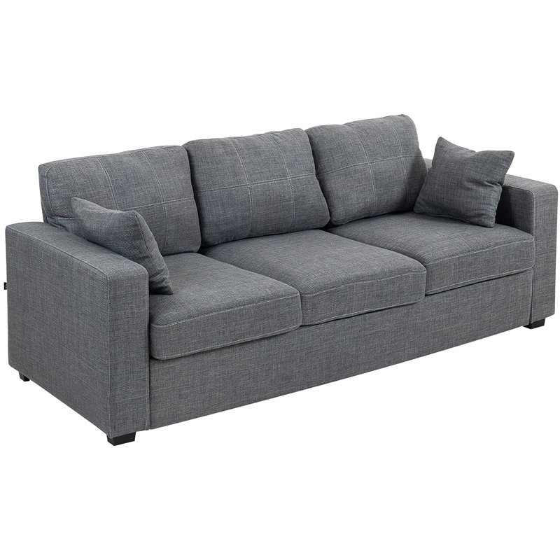 Canapé 3 places avec assise profonde, canapé rembourré moderne, gris foncé