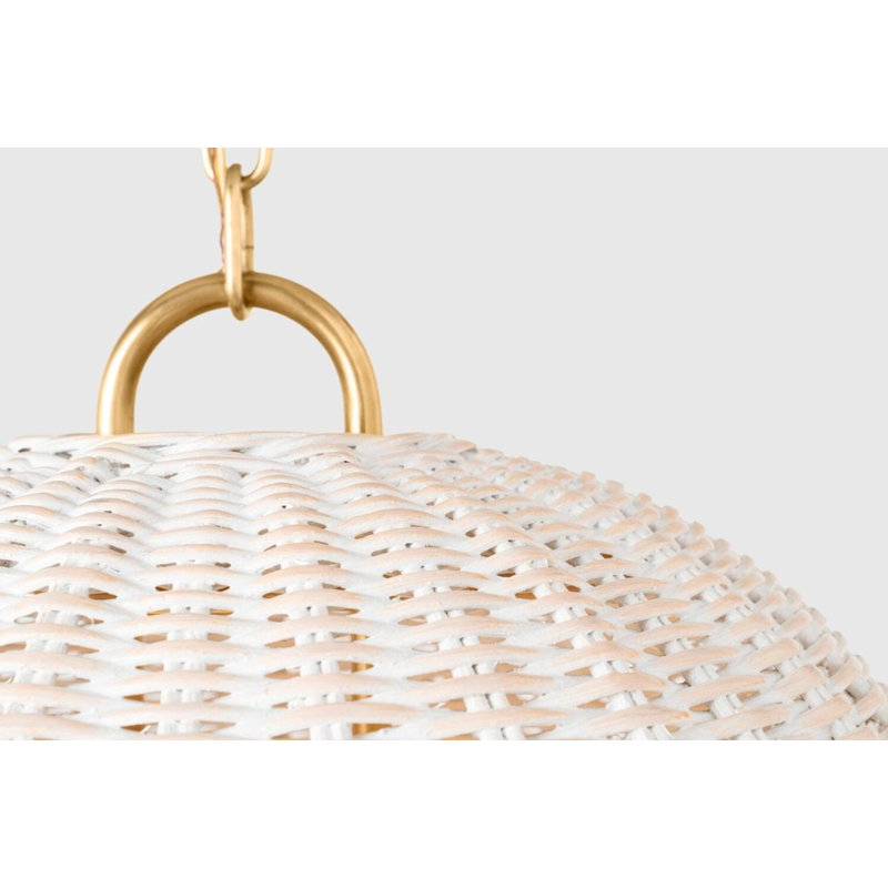 Nancy 3 - Light Pendant, 22.25" H x 18.75" W x 18.75" D, White Wicker, Soft Brass