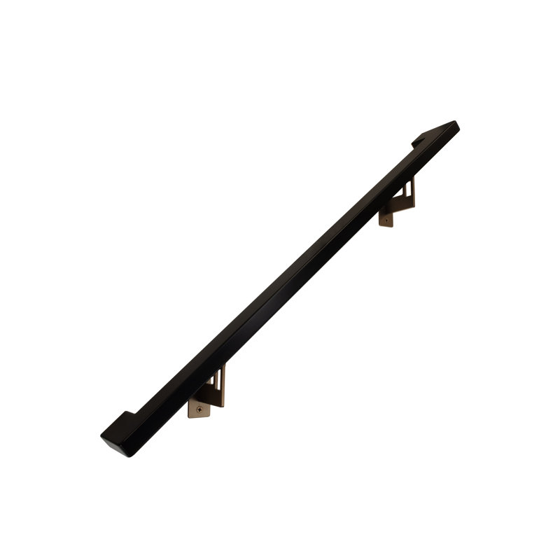 Modern Aluminum Handrail Grab Bar Kit, Adjustable Steel Brackets, Returns to Wall, Powder Coat, 3' W, Bronze / Black