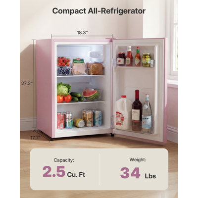 2.5 Cu.Ft All-Refrigerator Single Door Mini Fridge For Office, Bedroom Or Dorm