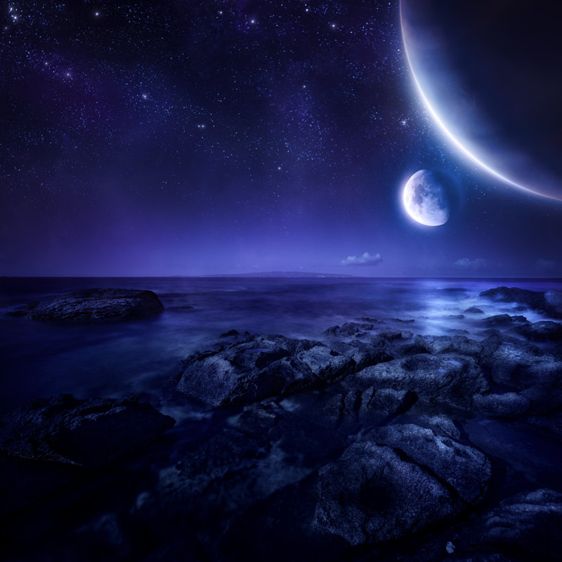 Planets Over Sea - Wrapped Canvas Print, 76cm H x 76cm W