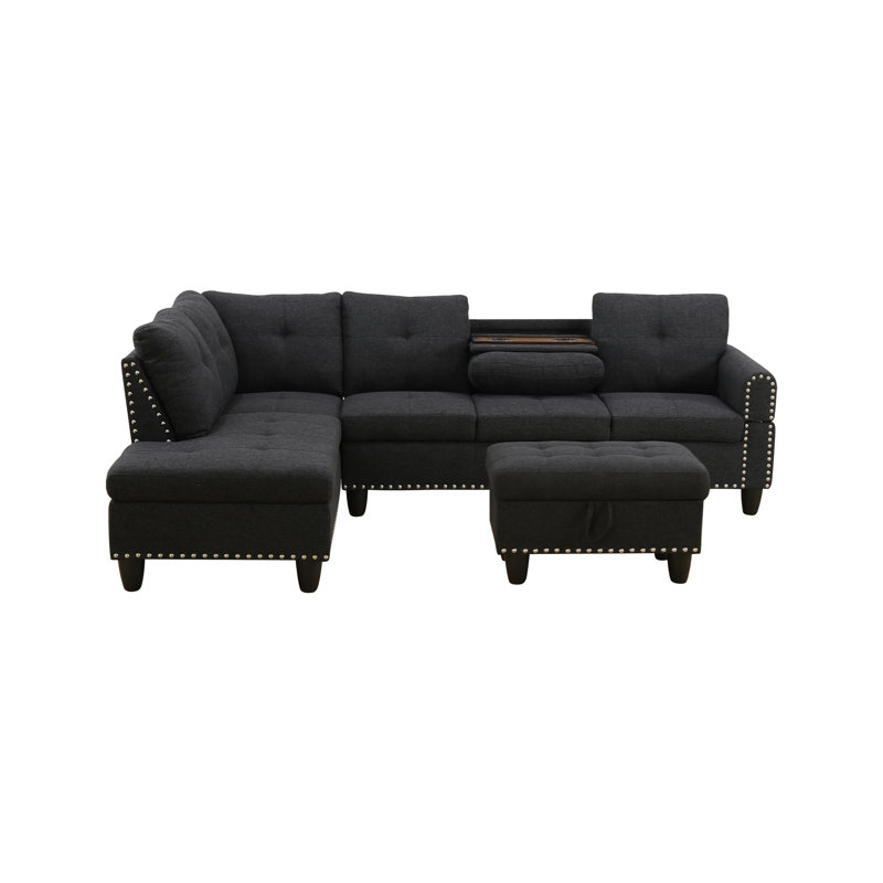 Ensemble de canapé modulaire 3 pièces Modo, Lin noir, Orienté à gauche (vu de face)