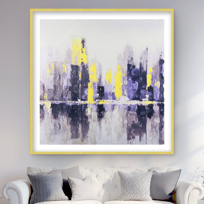 «Abstract and Blurry Cityscape», reproduction encadrée de villes jaunes