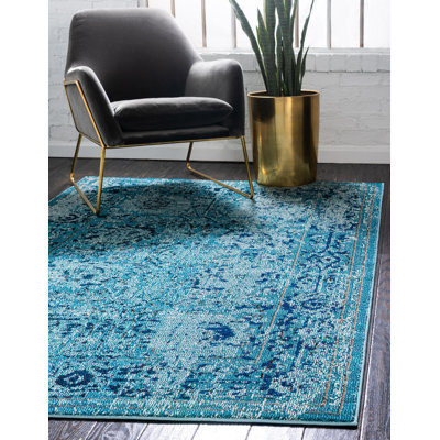 Tapis oriental bleu clair / bleu marine / bleu / ivoire Colfin