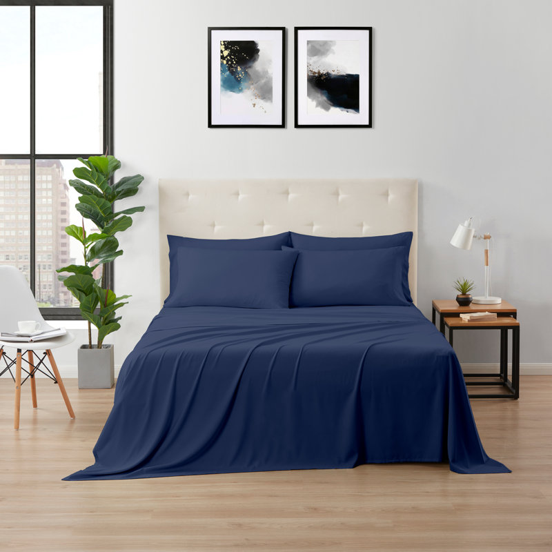 Kathy Ireland Bamboo Cooling 6 Piece Sheet Set with Deep Pockets, King sheet set with 6 additional pieces, Denim