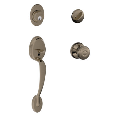 Plymouth Handleset with Single Cylinder Deadbolt and Georgian Door Knob and Rosette