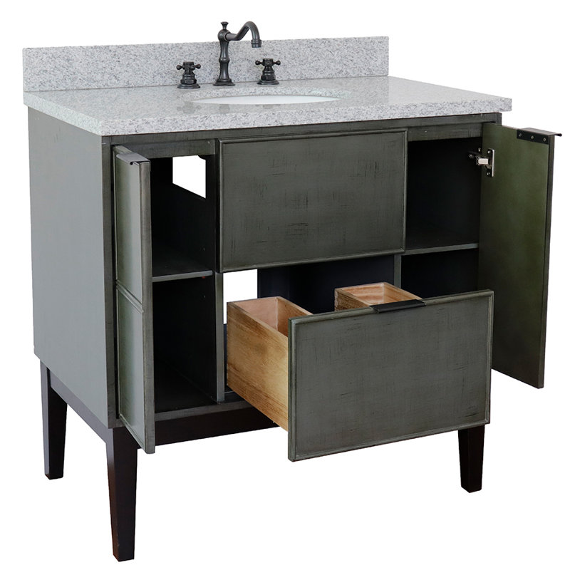 37'' Single Bathroom Vanity with Top, Gray Granite
