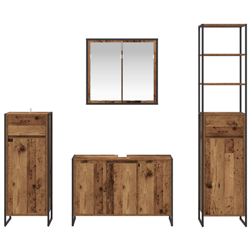 Vanity & Mirror Set, Medium Wood