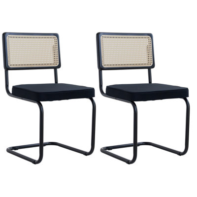 Chairs - Scandinavian Velvet Dining Chair - Rattan Back Chair - Metal Legs