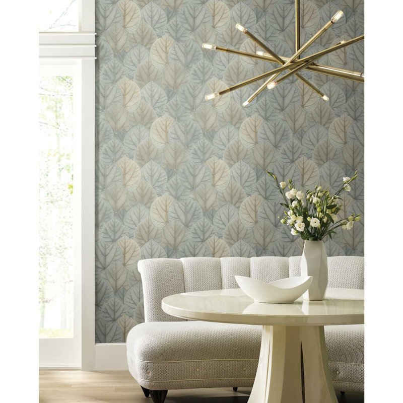 Rouleau de papier peint L 27 pi x l 27 po Leaf Concerto, Bleu / taupe