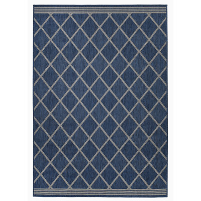 Tapis intérieur / extérieur en polypropylène tissé à la machine rectangulaire bleu / gris