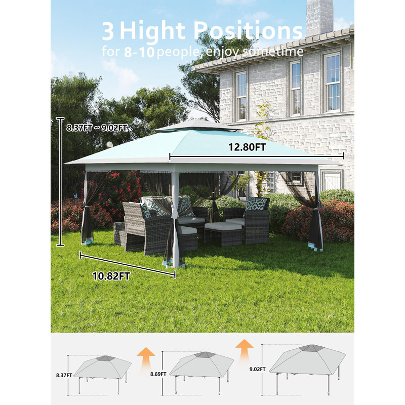13x13ft Pop Up Gazebo – Double Roof, Mosquito Net, Height Adjustable – Outdoor Canopy Shelter for Patio & Garden Events