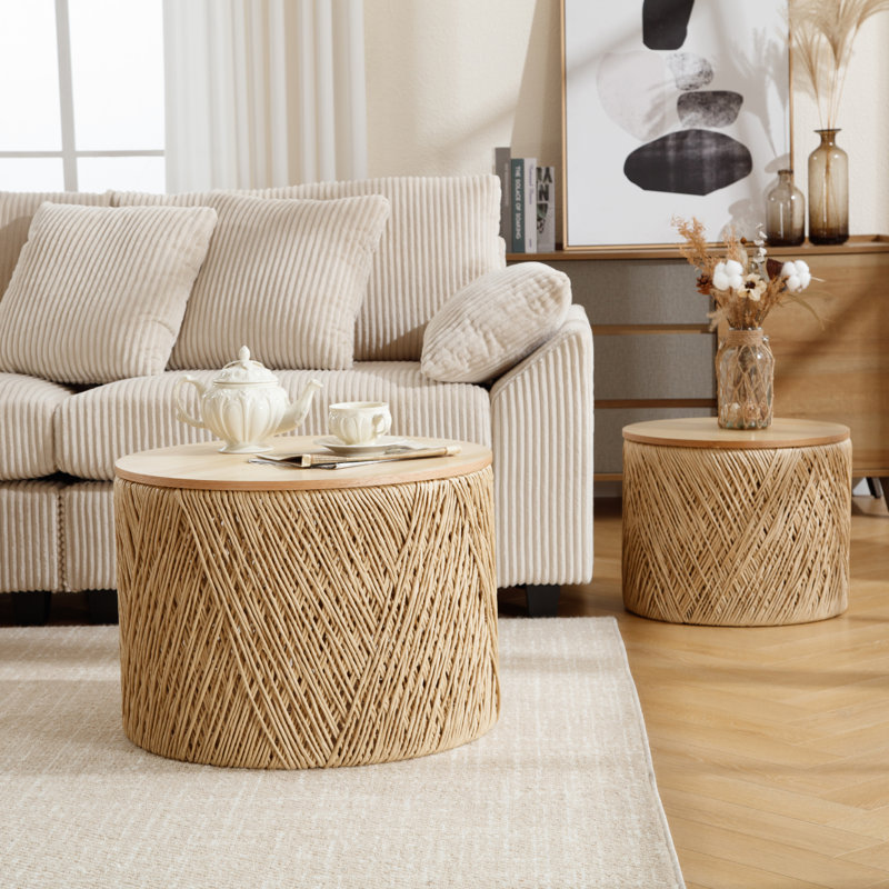 Modern Nesting Coffee Table, Wooden Bunching Table For Living Room/Guest Room, Natural