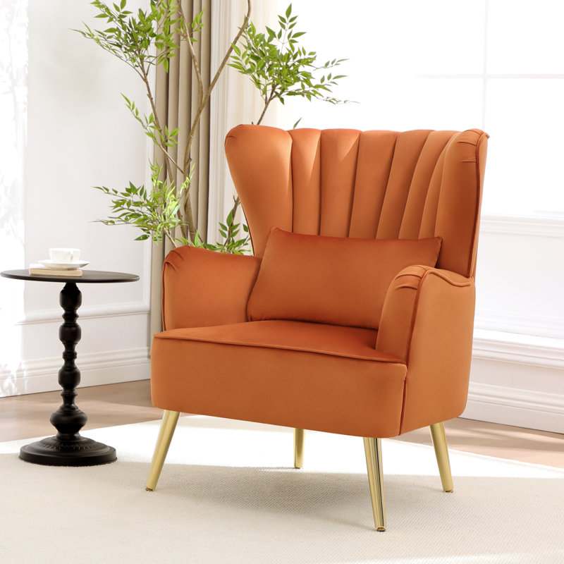 Widad 31.5'' Wide Wingback Velvet Armchair, Orange