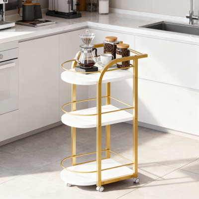 Chariot-bar à 3 niveaux avec rails et roues de sécurité, chariot de service de bar pour mobile home avec poignée pour la salle à manger, le salon, la cuisine et les réceptions