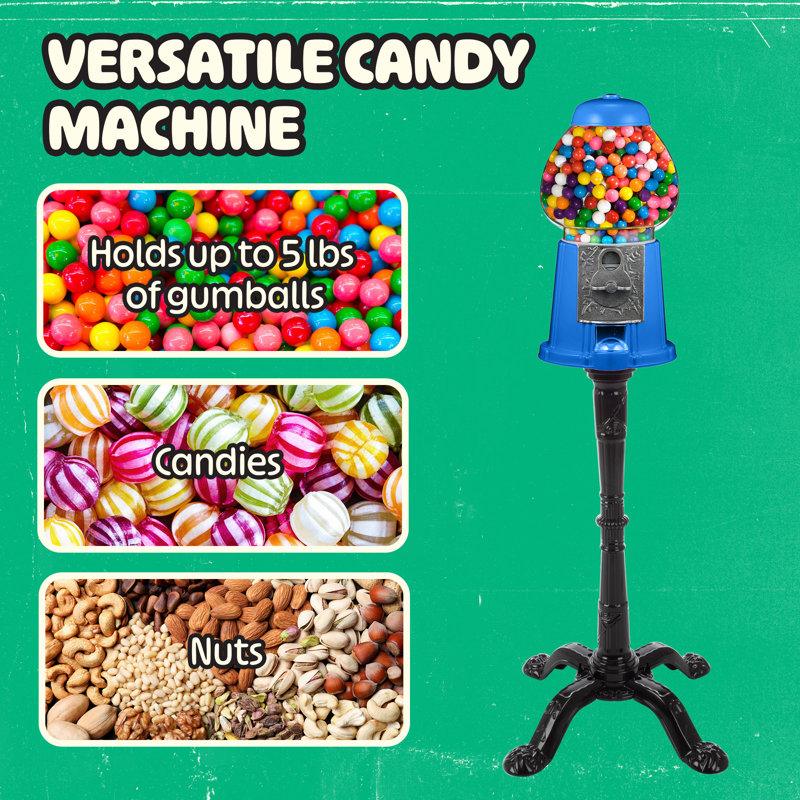 Machine à boules de 15 po avec support et tirelire - Distributeur automatique de bonbons à bulles avec globe en verre et base en métal - Machine à boules de gomme de style rétro par Great Northern Popcorn