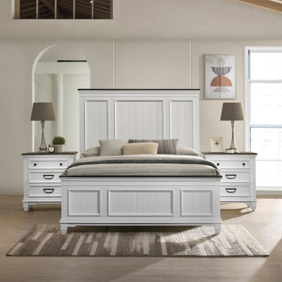 Clelane 3-Piece Wood Bedroom Set, Shiplap Panel Queen Bed And 2 Nightstand by Wenty