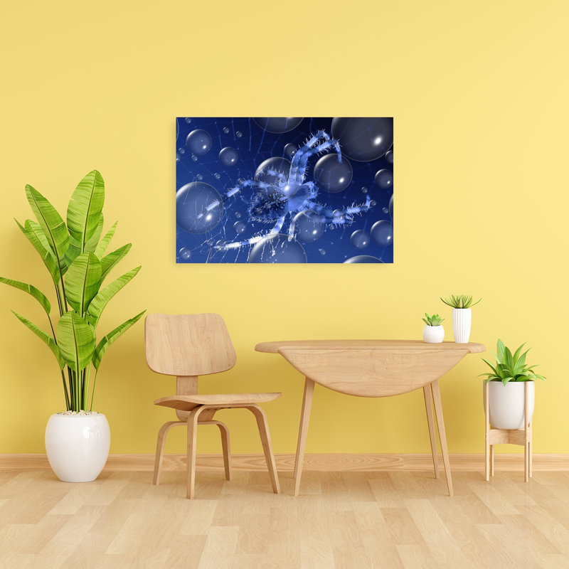 Blue Spider Abstract Geometric Contemporary Spider Nature Wall Art Print 1 Piece Wrapped Canvas Wall Art