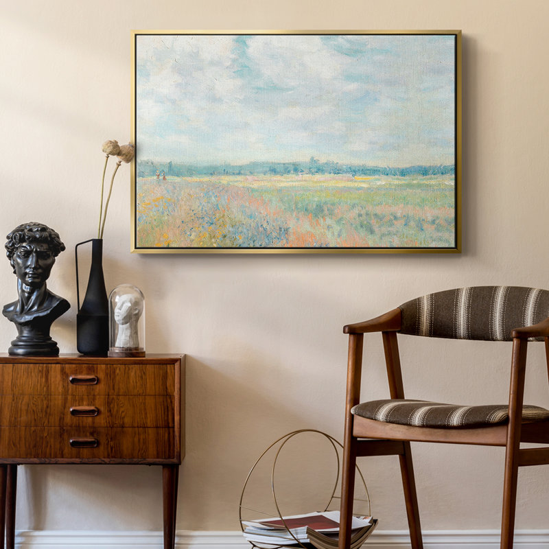 Paysage rétro - Lxxxv, Toile avec cadre flottant or, H 25 po x l 37 po x P 2 po